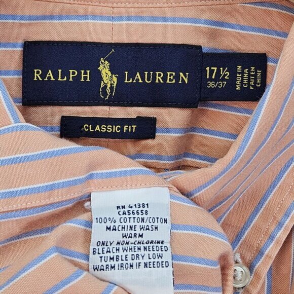 Ralph Lauren Dress Shirt Classic Fit Striped Long Sleeve Men's Size 17.5-36/37 - Picture 8 of 10